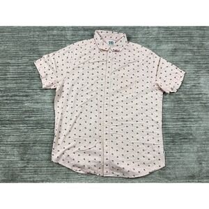 Rebel Star Button Down Shirt Mens XL Pink Triangle Print Short Sleeve Cotton